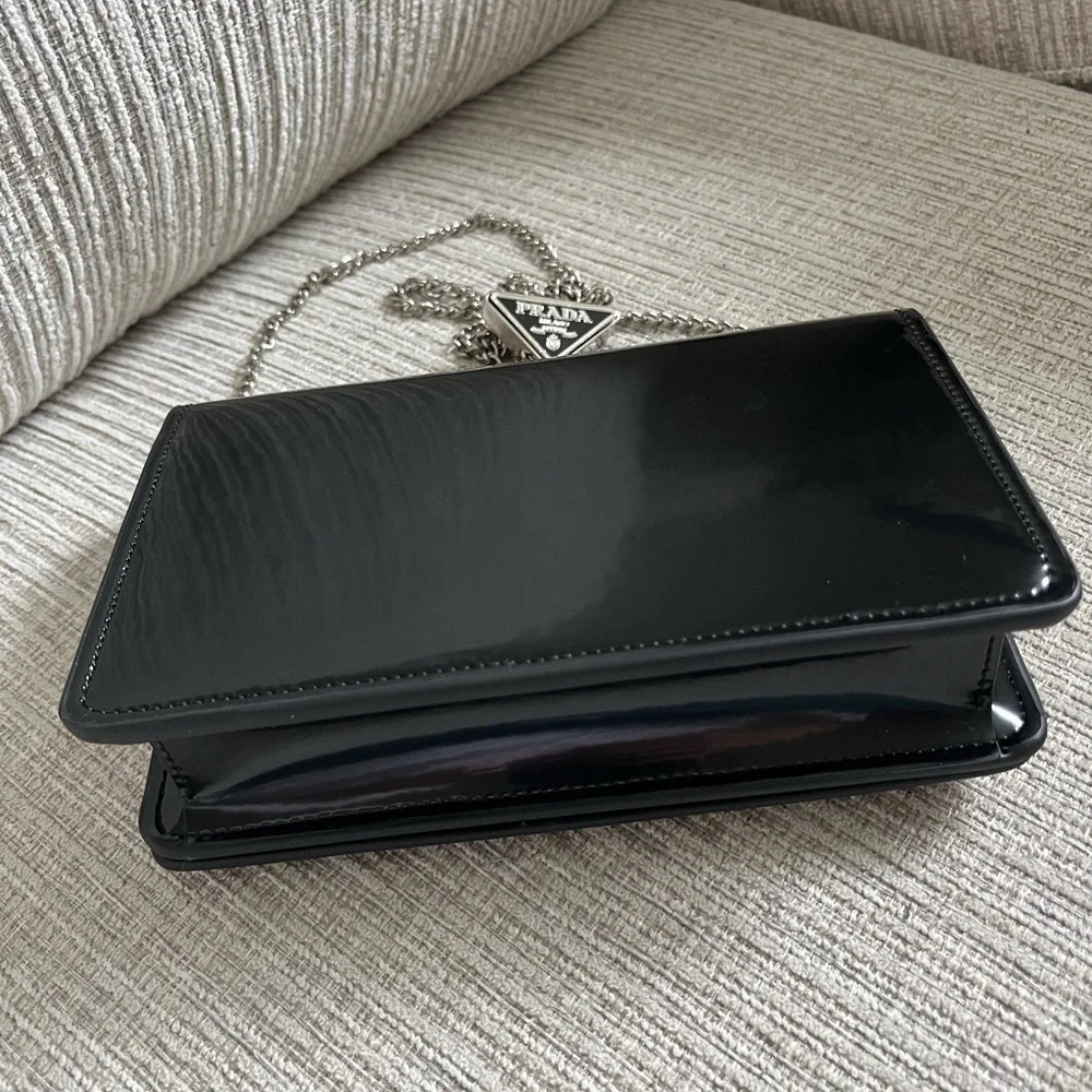 Prada Black Patent Leather Clutch with Chain - Picture 16 of 16